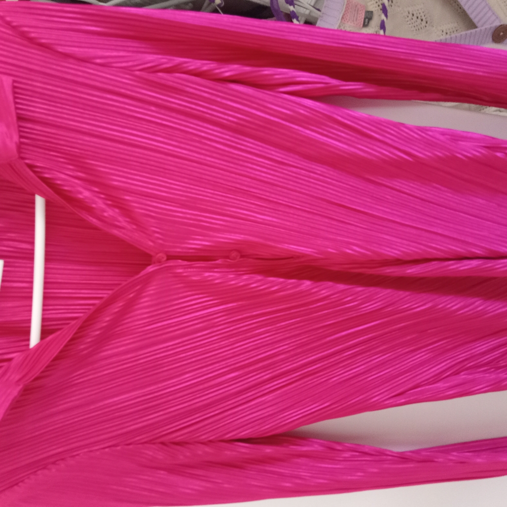 Vibrant Pink Pleated Blouse Medium Women